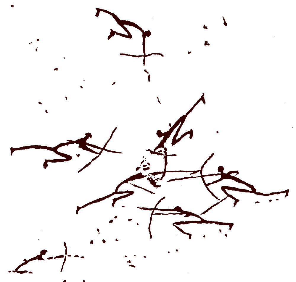 Archers facing each other at Cueva del Roure, in Morella (Castellón). The scenes depicted in the Levantine Spanish rock paintings, dating to the 6th millennium BCE, are among the earliest known representations of warfare.